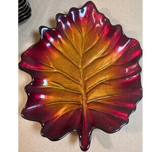 Vintage handcrafted Arda Glassware autumn leaf serving dish from Turkey set of 9